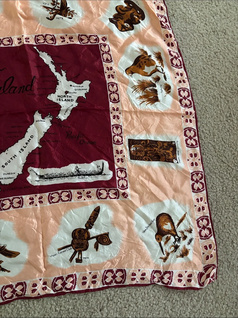 Vintage New Zealand Themed Decorative Scarf